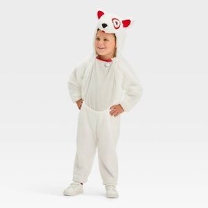 Target Bullseye Dog Kids Costume One Piece Suit NEW 2T-3T White Fuzzy